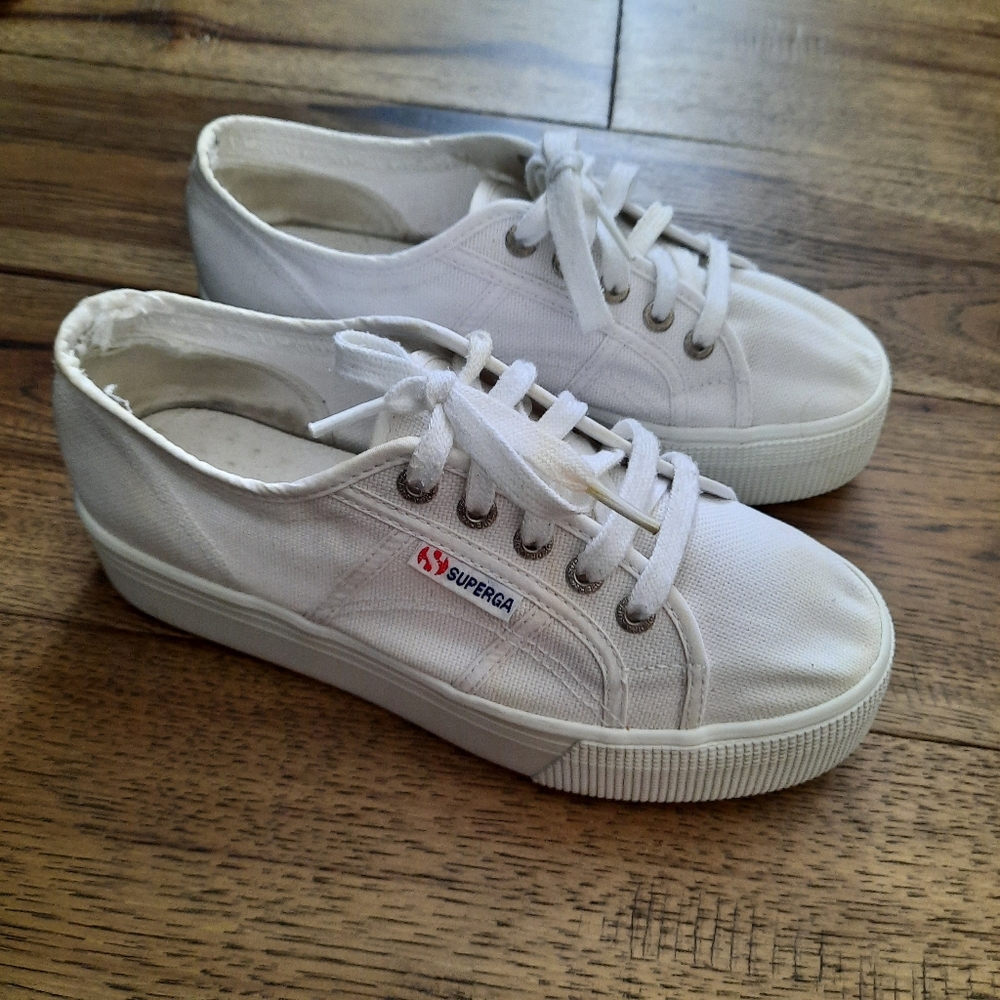 Superga Platform White Canvas Sneakers Minimalist